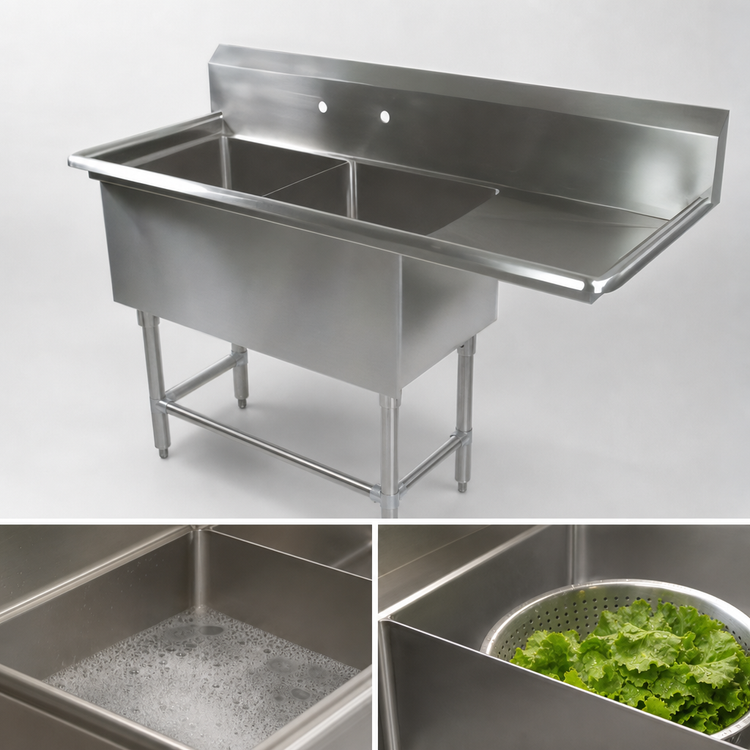 Product image #3 for John Boos Pro-Bowl 2-Compartment Stainless Steel Sink with Right Drainboard and 10-Inch Backsplash