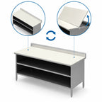 Thumbnail image #3 for John Boos EBOP3R5-3072 72 x 30 Inch Stainless Steel Poly Top Work Table, Open Front Cabinet Base, Reversible 3/4 Inch Surface, 5 Inch Backsplash