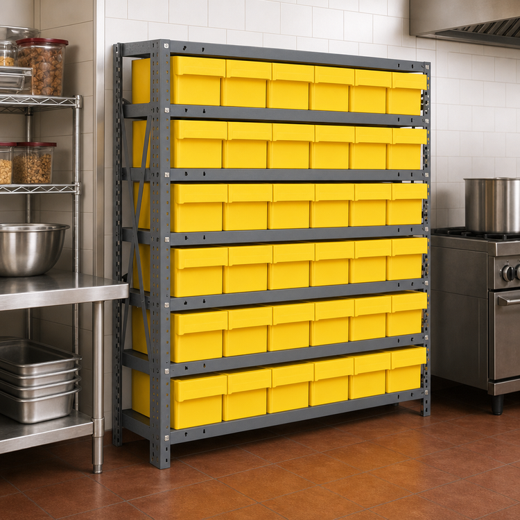 Product image #3 for Quantum Heavy-Duty Stationary Wire Shelving Unit with 7 Shelves and 36 Bins, 36" W x 18" D x 39" H