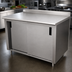 Thumbnail image #3 for Advance Tabco Enclosed Work Table with Cabinet Base, Mid-Shelf, and Sliding Doors, 60 x 30 Inches, 14 Gauge 304 Stainless Steel Top