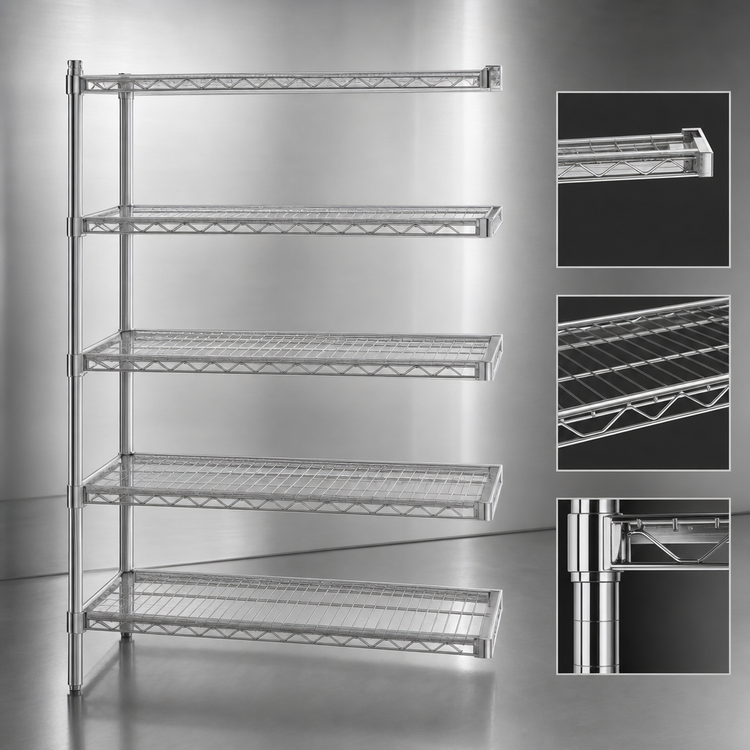 Product image #3 for Eagle Group 5-Tier Add-On Wire Shelving Unit, 60"W x 21"D x 74"H, Chrome-Plated