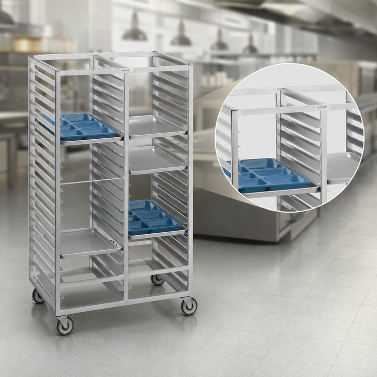 Product image #3 for Channel Manufacturing Standard Series Double Section Aluminum Cafeteria Tray Rack, 60 Tray Capacity, 14 x 18 Inch Trays