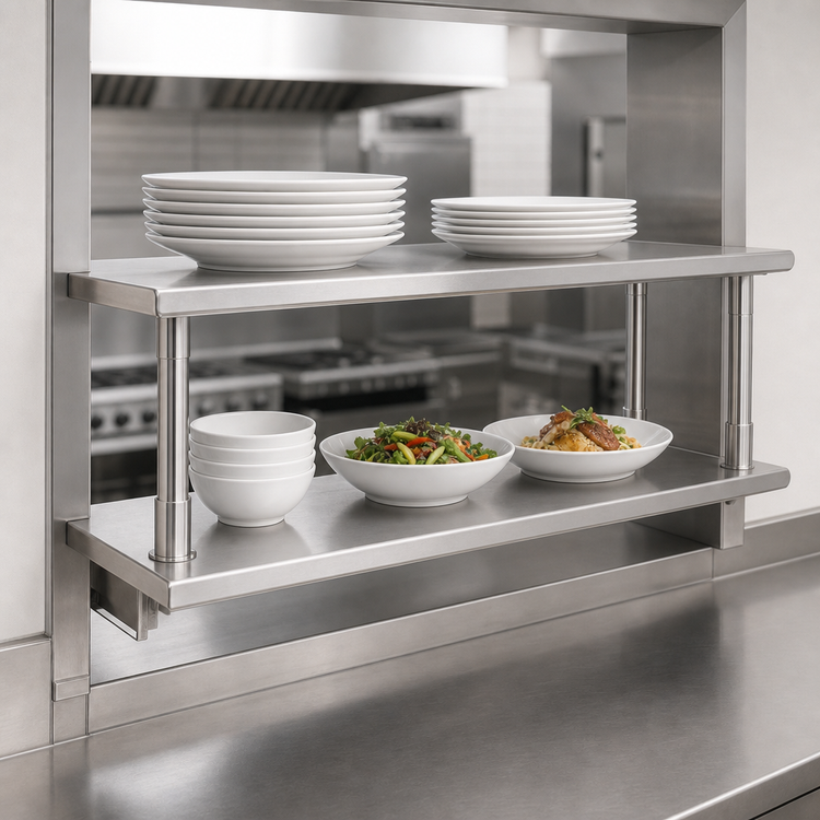 Product image #3 for Eagle Pass-Thru Shelf with Overshelf, 24 Inch W x 18 Inch D, Wall Mounted Stainless Steel