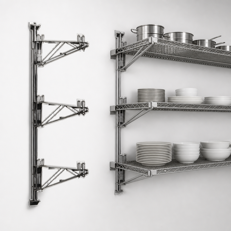 Product image #3 for Eagle Group Valu-Gard Adjustable Post Wire Wall Mount 3-Shelf Mid Unit for 14-Inch Shelves, 54-Inch Post