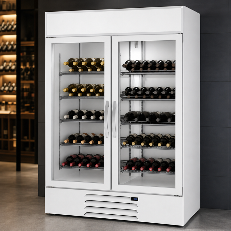 Product image #3 for Beverage-Air MarketMax 47-Inch Two-Section Reach-In Wine Merchandiser, 40.2 Cu. Ft., Self-Contained Bottom-Mount, White Exterior