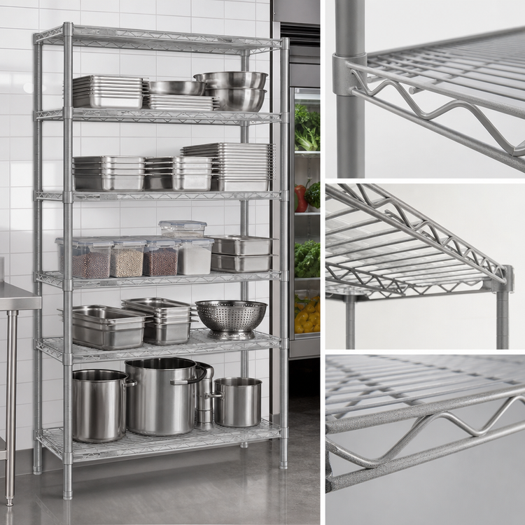 Product image #3 for Valu-Master 5-Tier Stationary Wire Shelving Starter Unit, 48W x 18D x 86H, Pewter Gray Epoxy