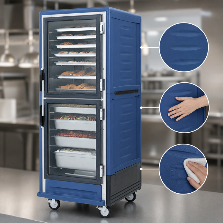Product image #3 for Metro C5 3 Series Full-Height Mobile Heated Holding Cabinet with Blue Insulation Armour, Dutch Clear Doors, and Fixed Wire Slides