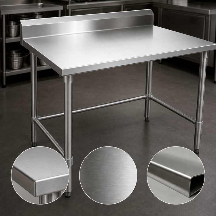 Product image #3 for Stallion 60 x 36 Inch 16 Gauge Stainless Steel Work Table with 5-Inch Backsplash and Open Galvanized Base
