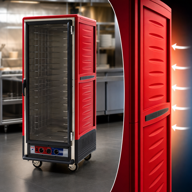 Product image #3 for Metro C5 3 Series Mobile Full Height Heated Holding & Proofing Cabinet with Red Insulation Armour, Clear Door, Fixed Wire Slides, 120V