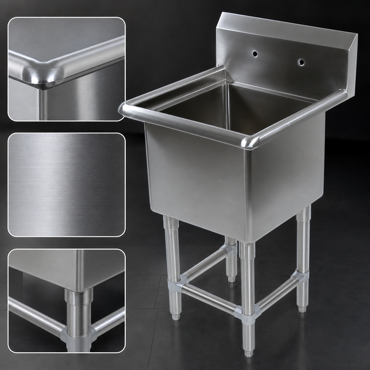 Product image #3 for John Boos Pro-Bowl 1-Compartment Stainless Steel Sink with 16 x 20 x 12-Inch Bowl and 10-Inch Backsplash