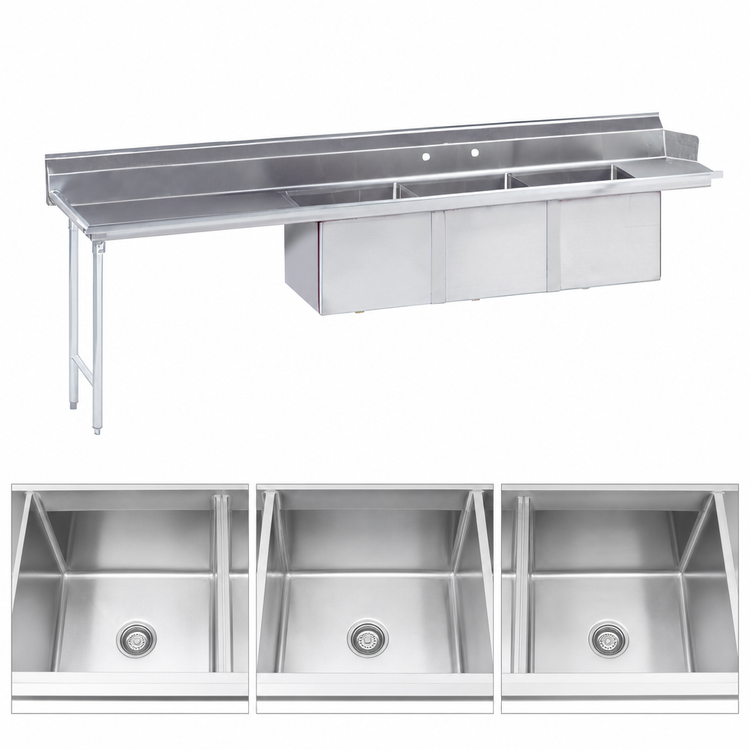 Product image #3 for 83-Inch Left-Drainboard 3-Compartment Stainless Steel Dishtable Sink