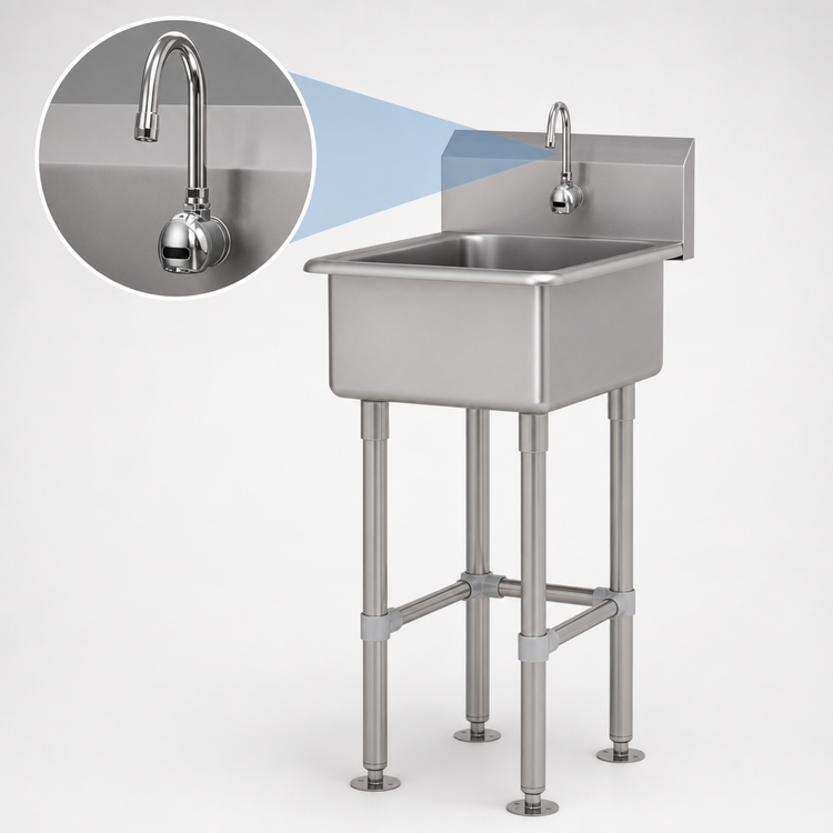Product image #3 for Advance Tabco Freestanding Single-Station Service Sink with Electronic Faucet, 20 x 19-1/2 Inch Bowl, 16-Gauge Stainless Steel