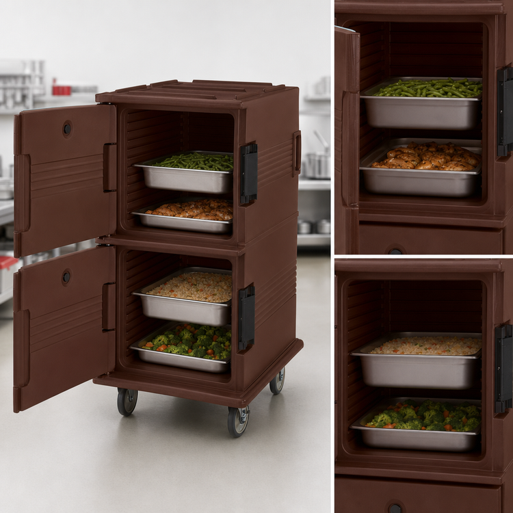 Product image #4 for Cambro Ultra Camcart Double-Compartment Front-Loading Insulated Food Pan Carrier, Dark Brown