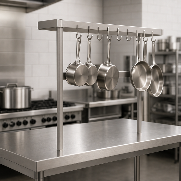 Product image #3 for John Boos Table-Mounted Square Stainless Steel Pot Rack with 9 Double Hooks