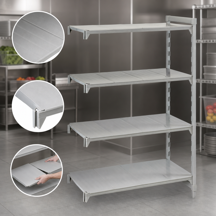 Product image #4 for Cambro Camshelving Premium 4-Tier Solid Add-On Polymer Shelving Unit, 24"W x 24"D x 72"H, Speckled Gray