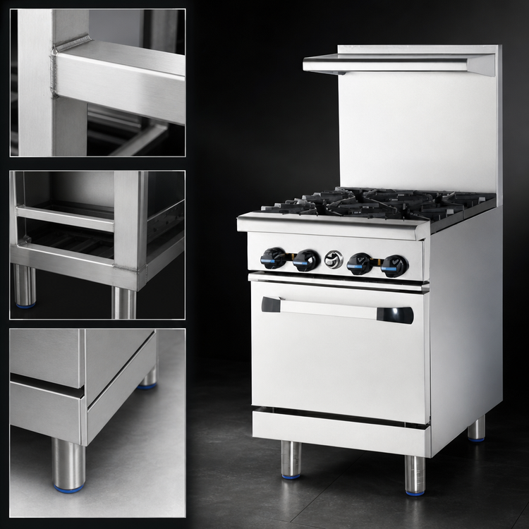 Product image #3 for Turbo Air Radiance 24-Inch Heavy Duty Gas Restaurant Range with 4 Open Burners and Oven