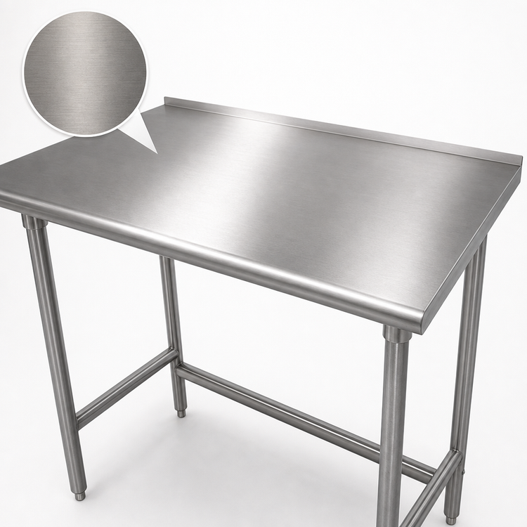 Product image #3 for Advance Tabco 48" x 36" 16-Gauge 430 Stainless Steel Open Base Work Table with 1-1/2" Rear Up-Turn