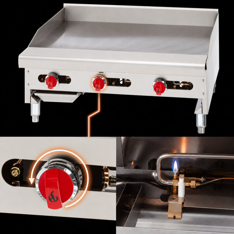 Product image #3 for American Range ARTG-36-24 Countertop Thermostatic Gas Griddle, 36-Inch W x 24-Inch D, 1-Inch Polished Steel Plate