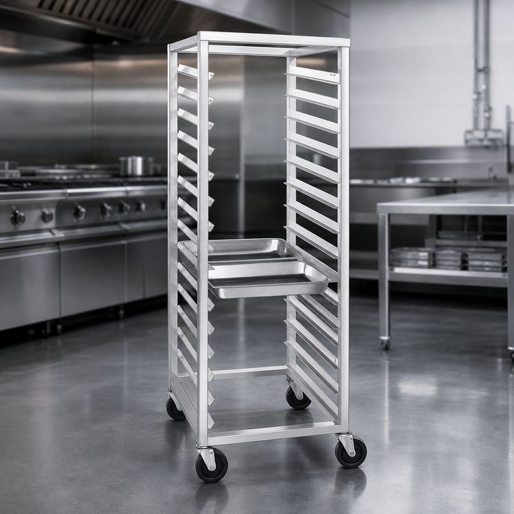 Product image #3 for Channel Manufacturing Stainless Steel Mobile Side-Load Steam Table Pan Rack for 12 x 20 Pans, 18-Pan Capacity, 36-Inch High