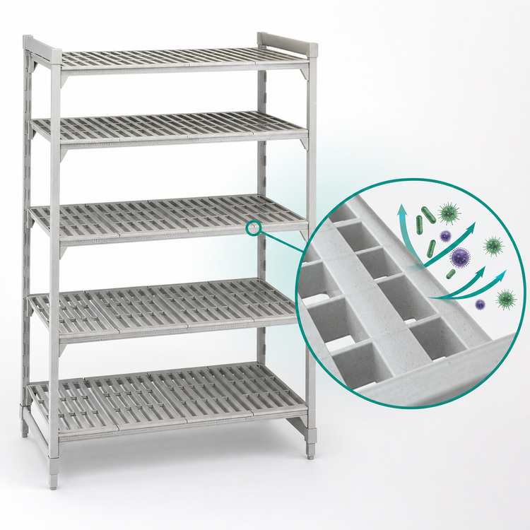Product image #4 for Cambro Camshelving Premium 5-Tier Vented Stationary Starter Polymer Shelving Unit, 42"W x 24"D x 72"H, Speckled Gray