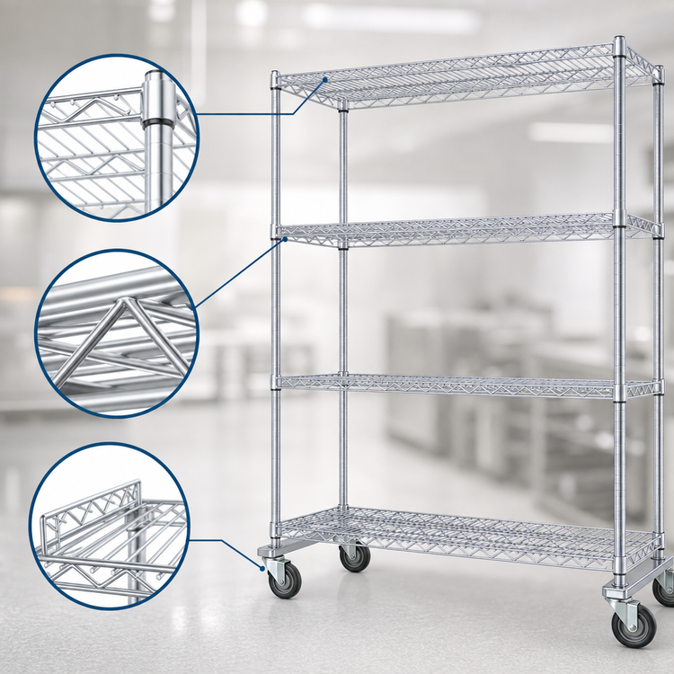 Product image #3 for EAGLEbrite 4-Tier Wire Shelving Dolly Truck with 48 x 21-Inch Shelves, Zinc Finish, and 5-Inch Poly Swivel Casters