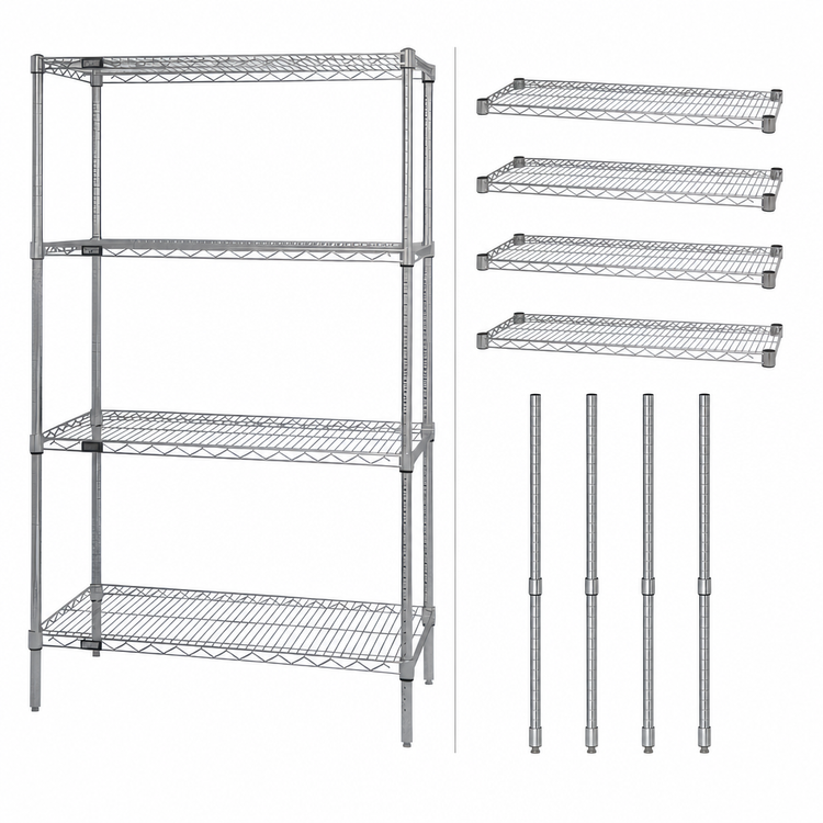 Product image #3 for Quantum 48"W x 21"D x 86"H Stationary Wire Shelving Starter Kit with 4 Shelves, 304 Stainless Steel