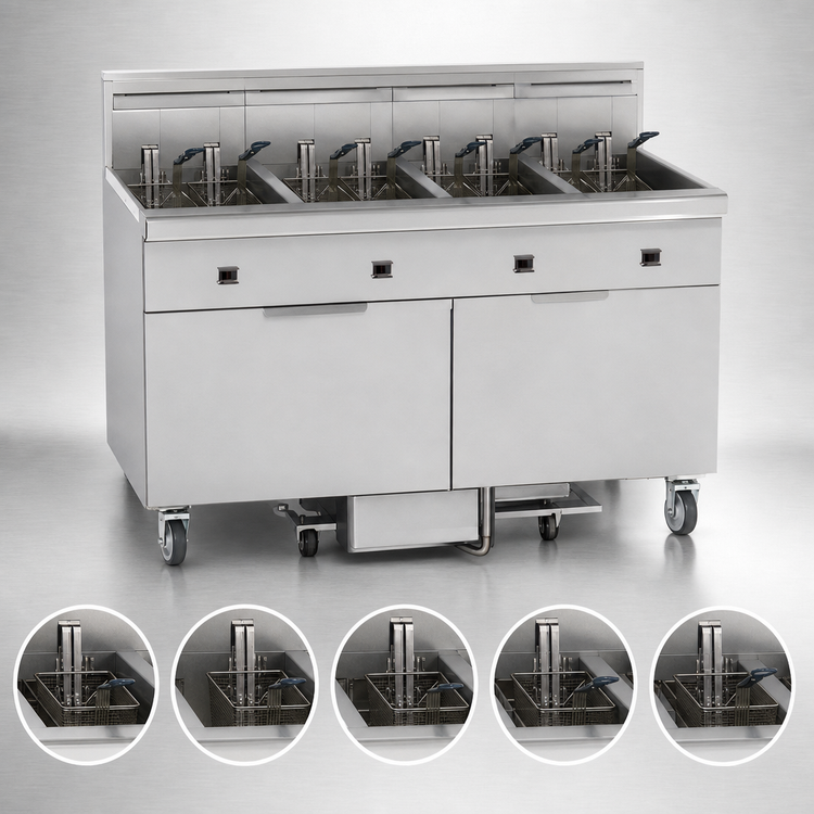 Product image #3 for Imperial Electric Floor Model 5-Tank Fryer with Built-In Filter System