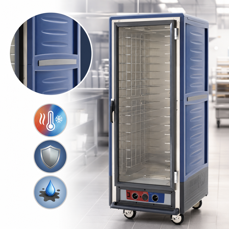 Product image #3 for Metro C5 3 Series Full-Height Mobile Combination Heated Holding & Proofing Cabinet with Blue Insulation Armour, Clear Door, Fixed Wire Slides