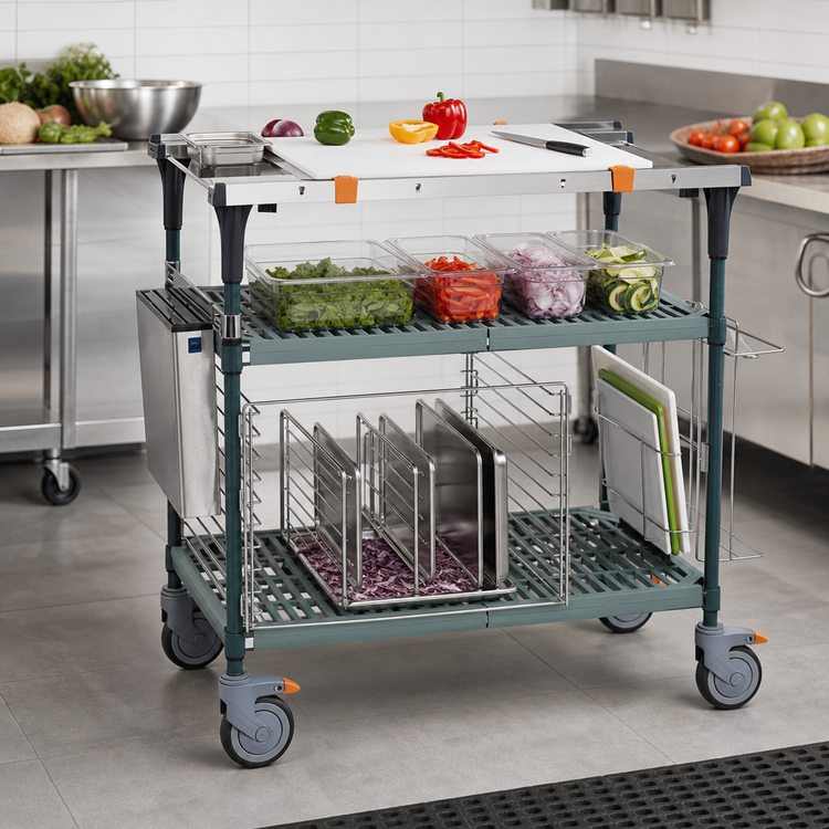 Product image #3 for Metro PrepMate MultiStation 18 x 36 Mobile Prep Cart with Accessory Pack 2 and Hybrid Mat Shelves
