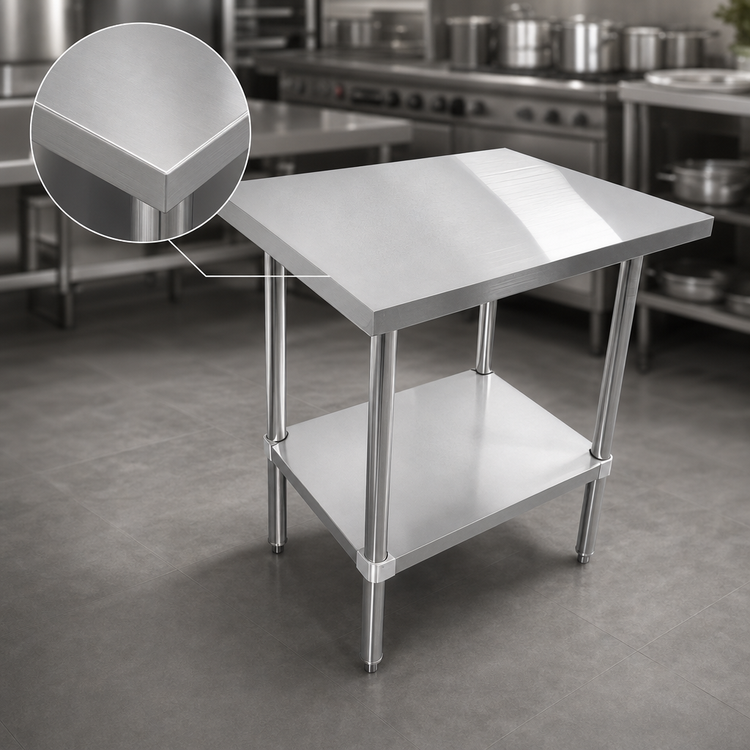 Product image #3 for Sapphire 30 Inch x 24 Inch 16-Gauge 304 Stainless Steel Work Table with Adjustable Undershelf and Beveled Square Edge