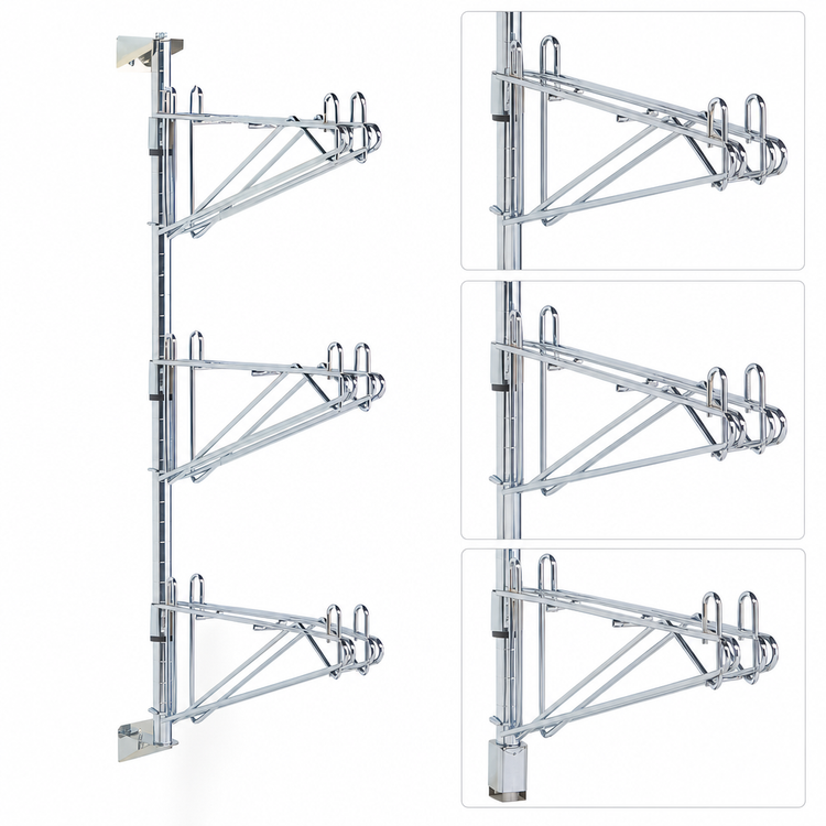 Product image #3 for Metro Super Erecta 18-Inch 3-Tier Chrome Plated Post-Type Wall Mount Shelf System, Mid Unit
