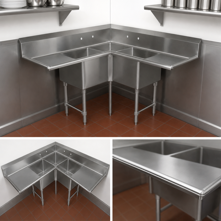 Product image #3 for John Boos Pro-Bowl 3-Compartment Corner Sink with Dual 30-Inch Drainboards