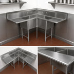Thumbnail image #3 for John Boos Pro-Bowl 3PBCS18244-2D30 3-Compartment Corner Sink with Dual 30-Inch Drainboards, 16-Gauge 300-Series Stainless Steel