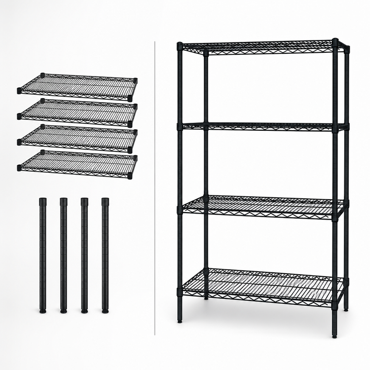 Product image #3 for Quantum 4-Shelf Wire Shelving Starter Kit, 48W x 18D x 74H, 600-800 lb Capacity, Black Epoxy Coated