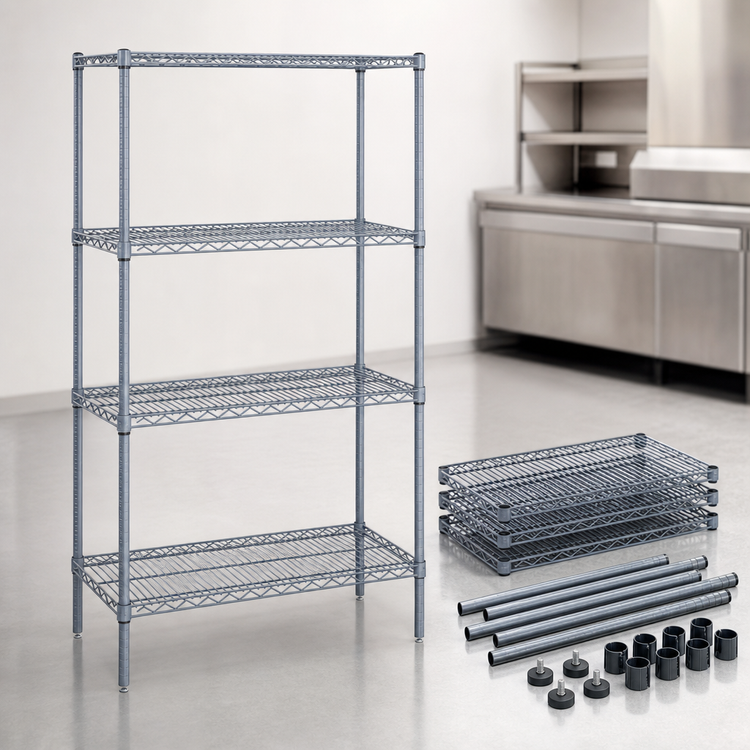 Product image #3 for Quantum 30 x 24 x 63 Inch Stationary Gray Epoxy Antimicrobial Wire Shelving Starter Kit