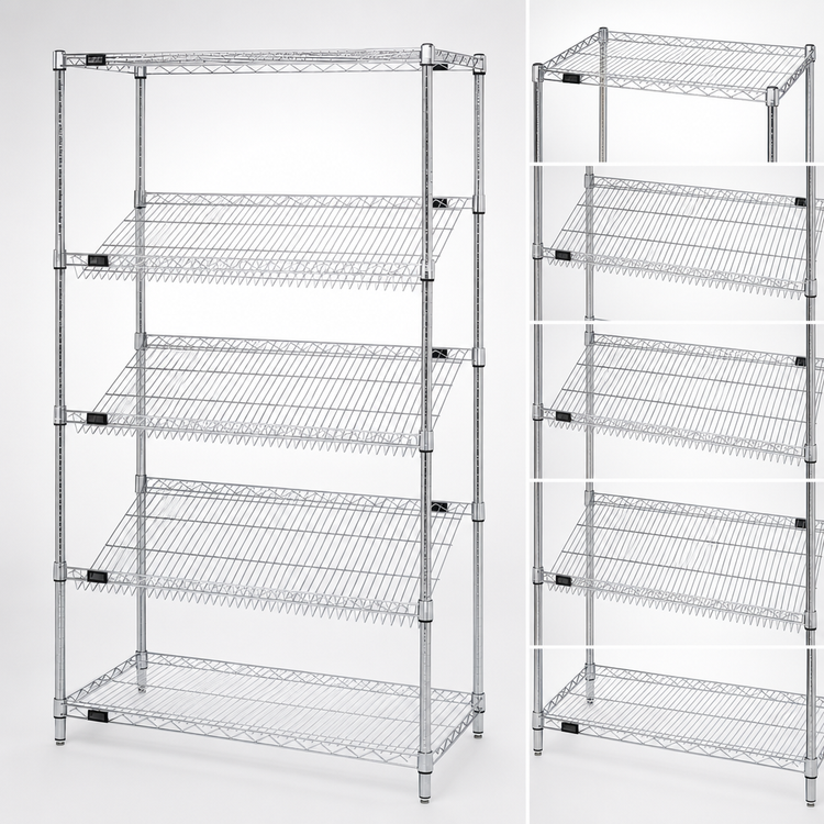 Product image #3 for Quantum 36 Inch Wide Slanted Stationary Wire Shelving Unit, 18 Inch Deep x 63 Inch High, Chrome-Plated