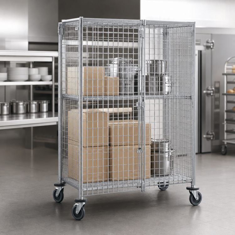 Product image #3 for Metro Super Erecta Mobile Chrome-Plated Wire Security Cage, 52-3/4" W x 33-1/2" D x 68-1/2" H