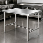 Thumbnail image #3 for Klinger's Trading HST1848 Stainless Steel Work Table, 48 x 18 x 36 in, 18-Gauge 430 Top, Open H-Base, Turned-Down Edges