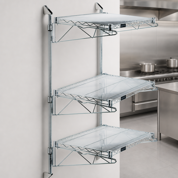Product image #3 for Quantum Wall-Mounted Cantilever Shelving Starter Unit with 3 Wire Shelves, 54-Inch Posts and Chrome Plated Finish