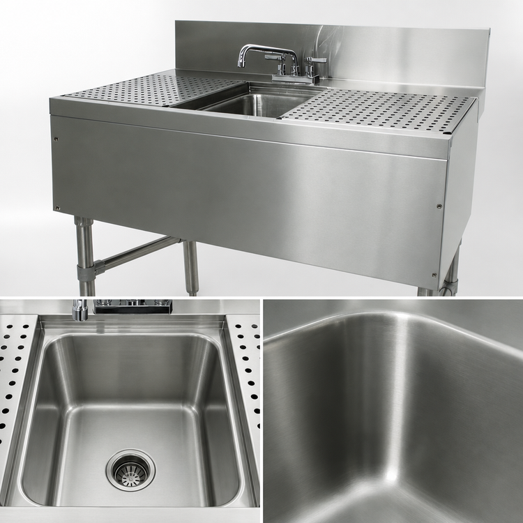Product image #3 for Prestige 1-Compartment Underbar Sink Unit with Double Drainboards and Deck-Mount Faucet, 36 x 25 x 36 Inches