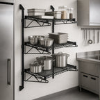 Thumbnail image #3 for Quantum WC54-CB2148BK Wall-Mounted Cantilever Shelving Starter Unit with 3 Wire Shelves, Black Epoxy Antimicrobial Finish