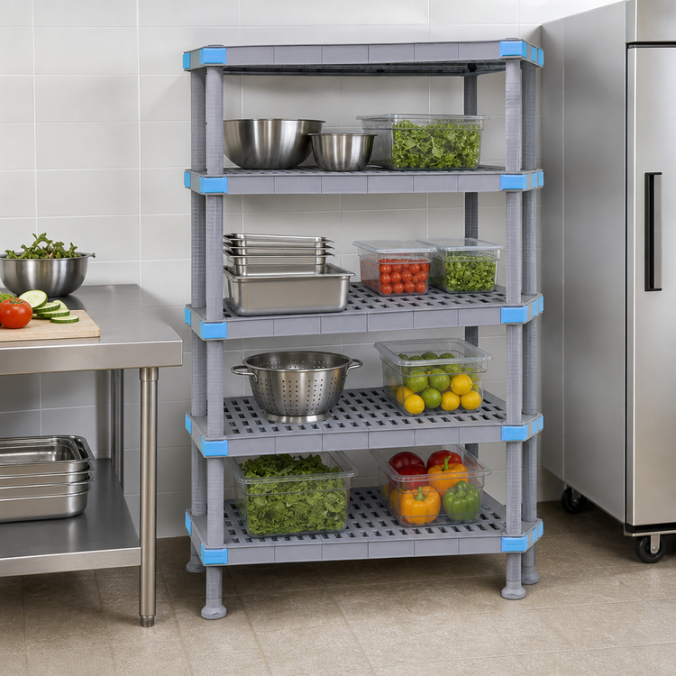 Product image #3 for Quantum Millenia 4-Shelf Polymer Shelving Unit with Dunnage Stand, 60W x 18D x 62H