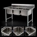 Thumbnail image #3 for Eagle Group 414-18-3-X 3-Compartment Stainless Steel Sink, 65-1/2 in W, 24 x 18 x 13-1/2 in Bowls, No Drainboards, Galvanized Legs