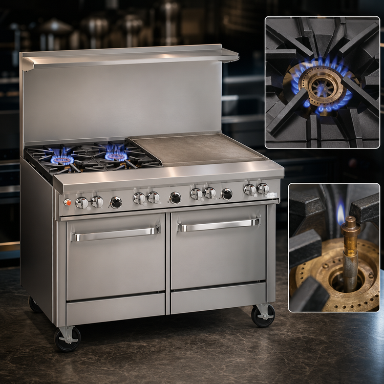 Product image #3 for Southbend Ultimate 48-Inch Gas Restaurant Range with 2 Non-Clog Burners, 36-Inch Griddle, Standard Oven, and Cabinet Base