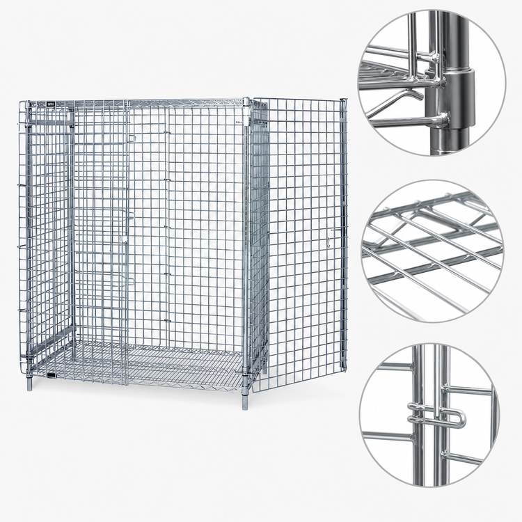 Product image #3 for Quantum Stationary Chrome-Plated Wire Security Cage with Doors and Panel Set, 48W x 24D x 63H Inches