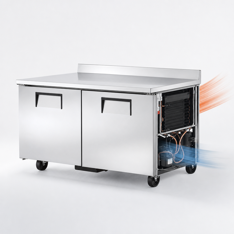 Product image #3 for True 60-Inch Two-Section Worktop Freezer with Solid Doors, Rear-Mounted Self-Contained Refrigeration, Stainless Steel