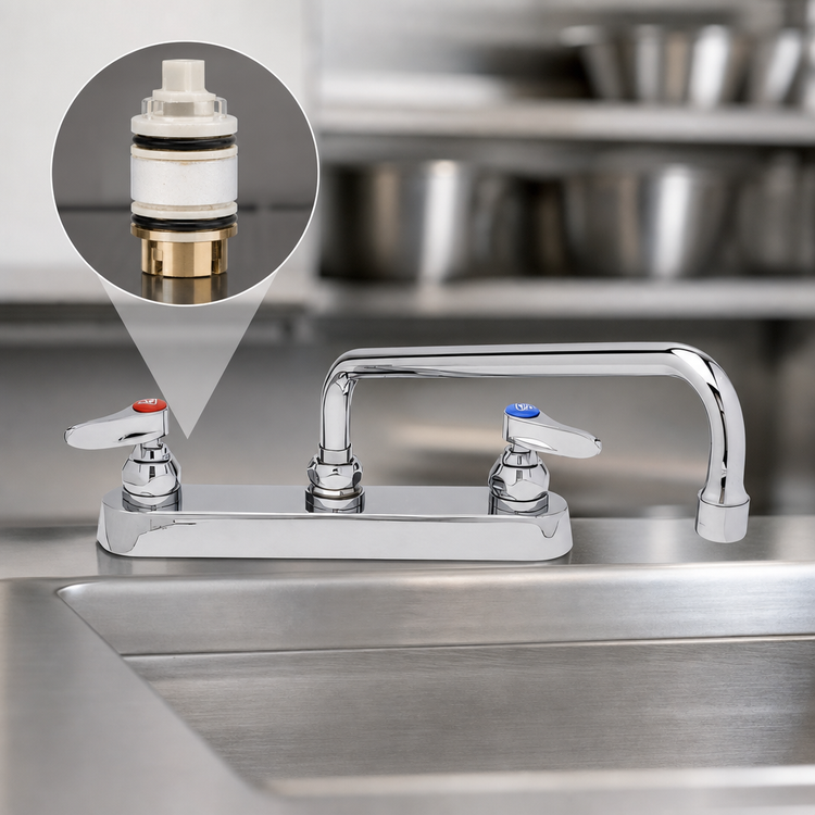 Product image #3 for T&S Brass B-1123-CR 8-Inch Center Deck-Mount Workboard Faucet with 12-Inch Swivel Swing Nozzle and Cerama Cartridges