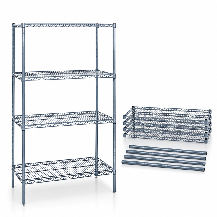 Product image #3 for Quantum 48 in. W x 14 in. D x 63 in. H Wire Shelving Starter Kit, Gray Epoxy Antimicrobial Finish