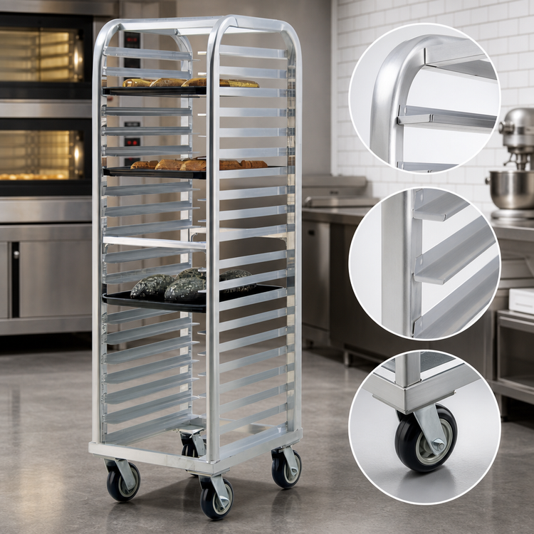 Product image #3 for New Age Lifetime Series Heavy-Duty Aluminum End-Loading Bun Pan Rack, 20-Pan, 73-Inch High