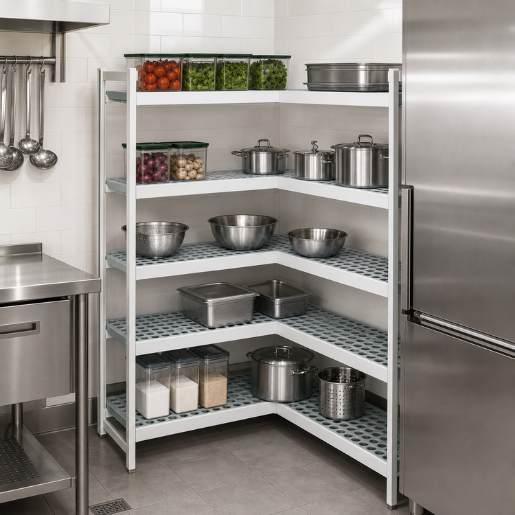 Product image #3 for Fermostock 4-Tier Corner Expansion Polymer Shelving Unit, 71" H x 52" W x 18" D